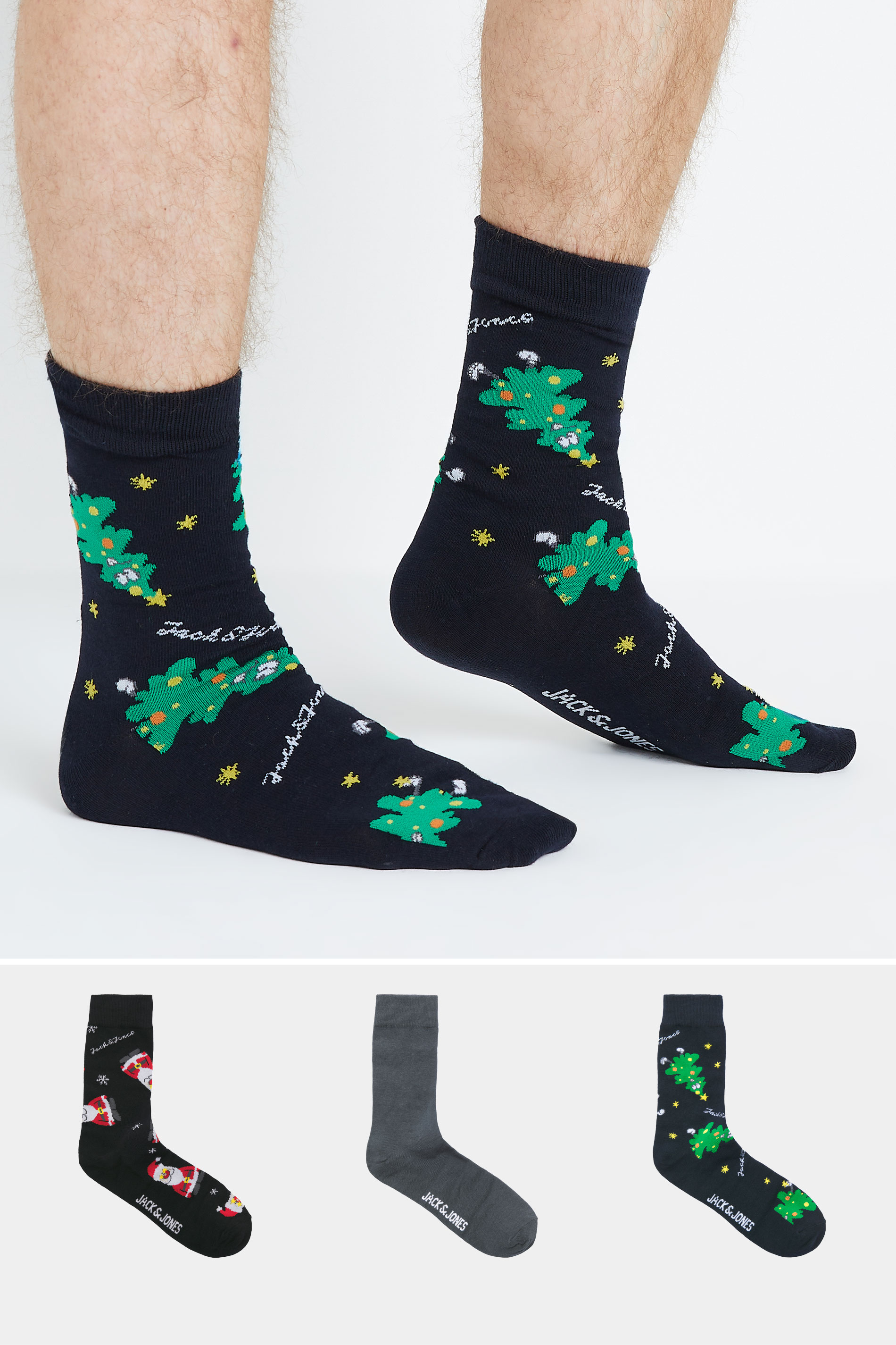 Jack & Jones JACK & JONES 3 PACK Black & Grey Holly Jolly Socks