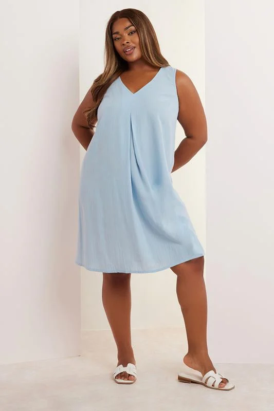Yours YOURS Curve Light Blue Pleat Front Linen Dress