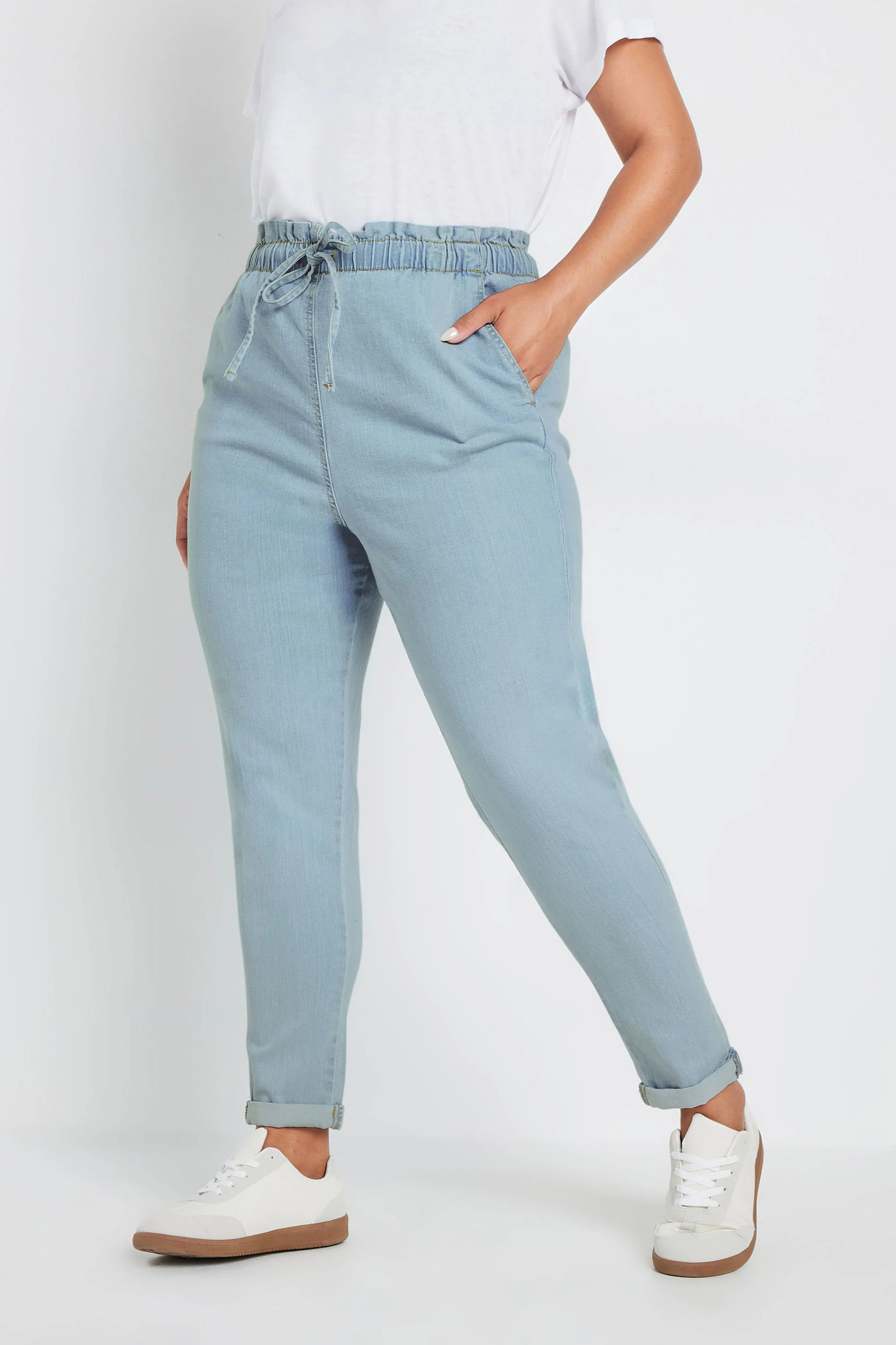 Yours YOURS Curve Light Blue Paperbag Waist Stretch MOM Jeans