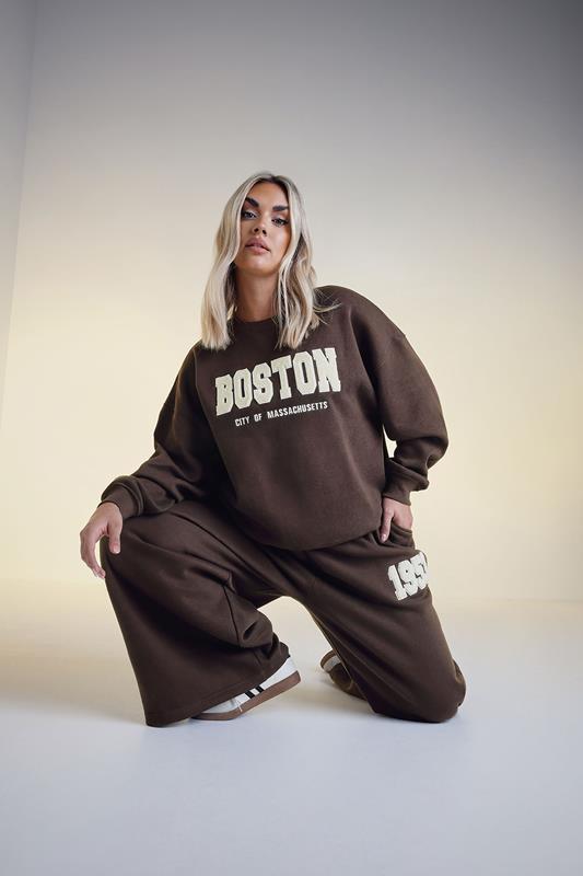 Yours YOURS Curve Chocolate Brown 'Boston' Sweatshirt