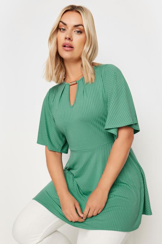 Yours YOURS Curve Green Metal Trim Peplum Top