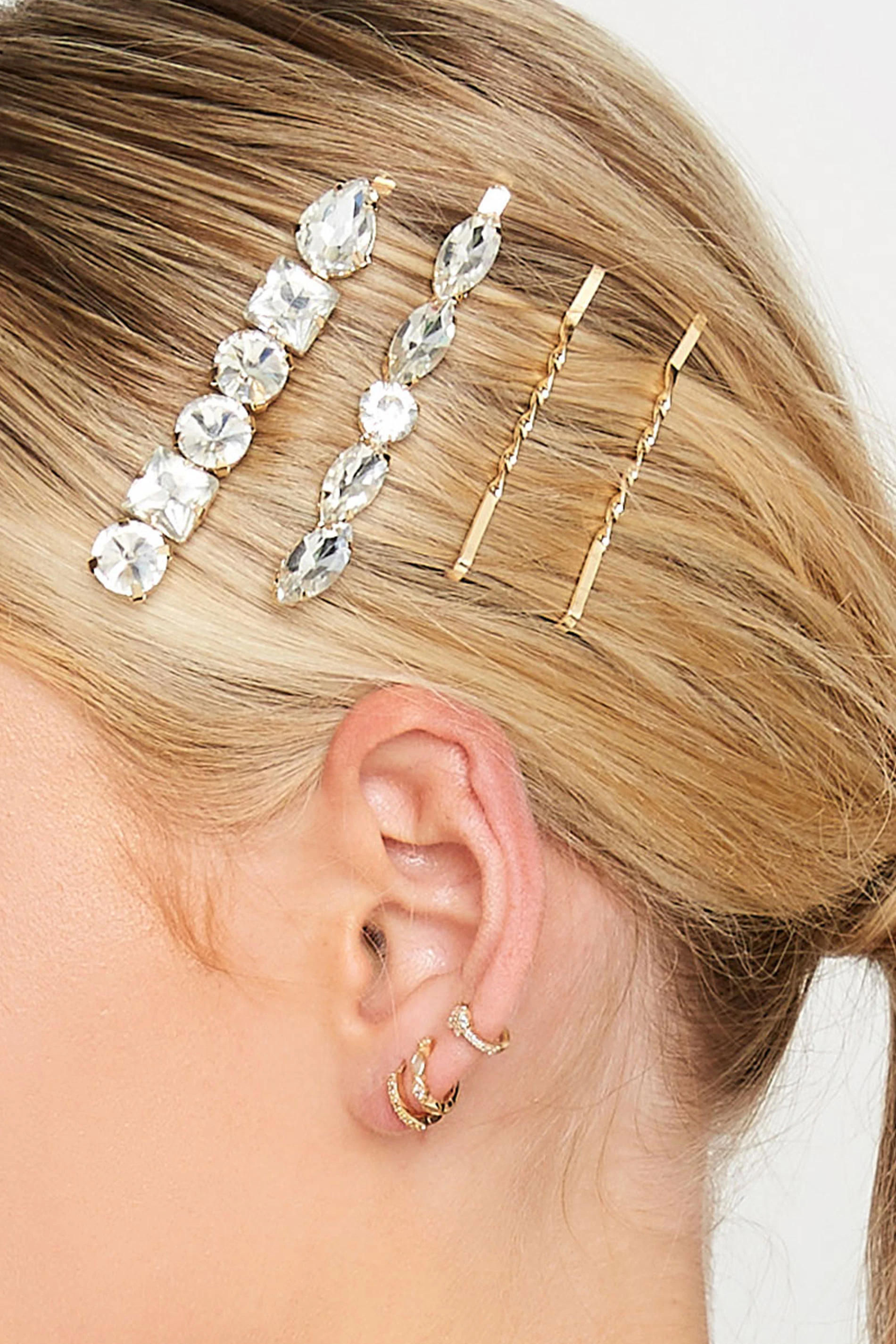 Yours 4 PACK Gold Crystal Hairslide Set