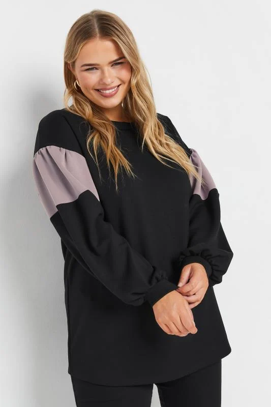 Yours YOURS Curve Black & Pink Colour Block Sleeve Sweatshirt