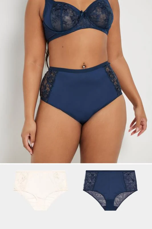 Yours YOURS 2 Pack Navy Blue & White Floral Embroidered Underwired Bras