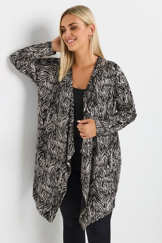 Yours YOURS Curve Black Abstract Print Waterfall Cardigan