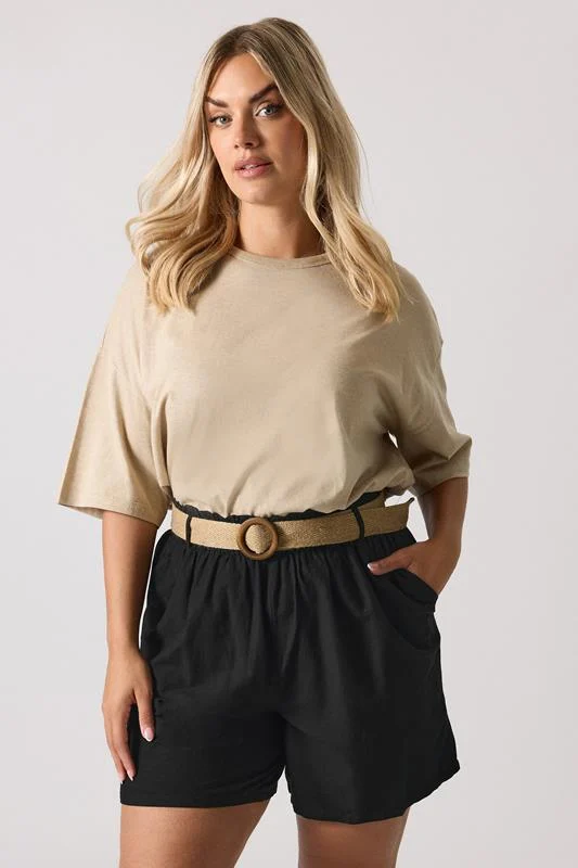 Yours YOURS Curve Black Belted Linen Shorts