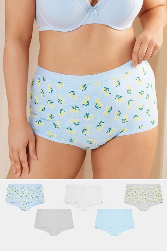 Yours YOURS Curve 5 PACK Blue & Grey Lemon Print Shorts