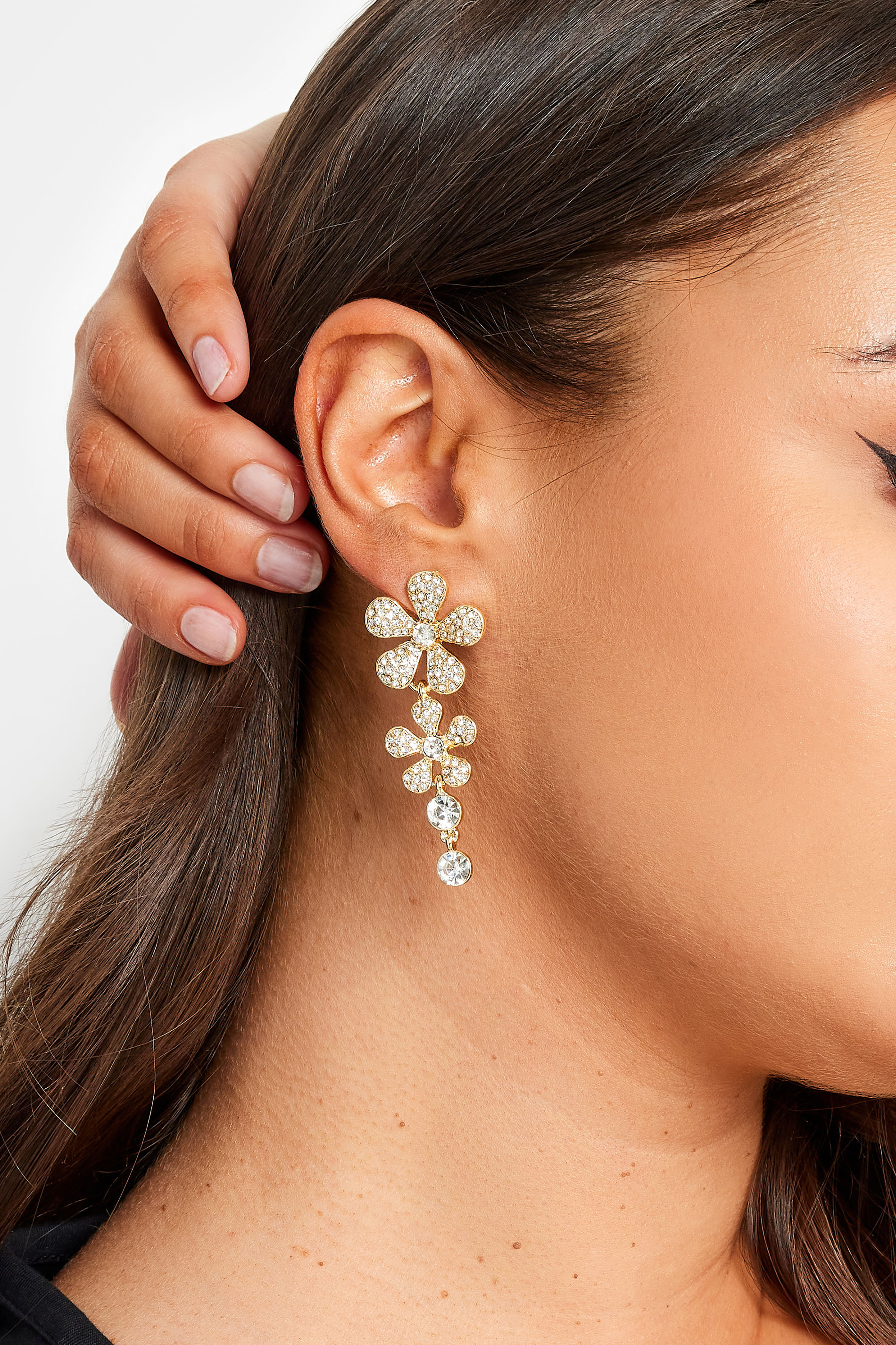 Yours Gold Tone Diamante Flower Statement Earrings