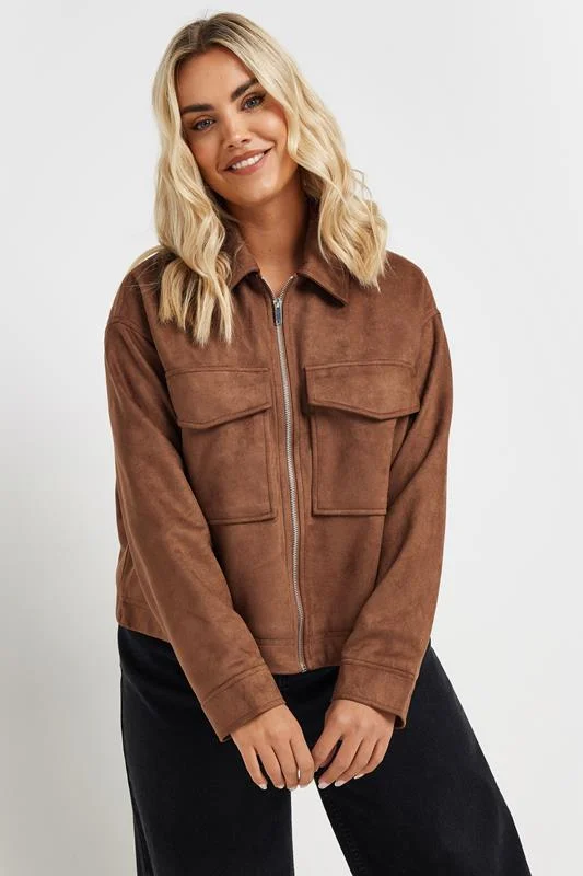 Yours YOURS Curve Brown Short Faux Suede Jacket
