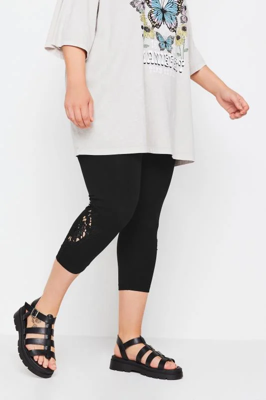 Yours YOURS Curve Black Lace Stretch Cropped Leggings