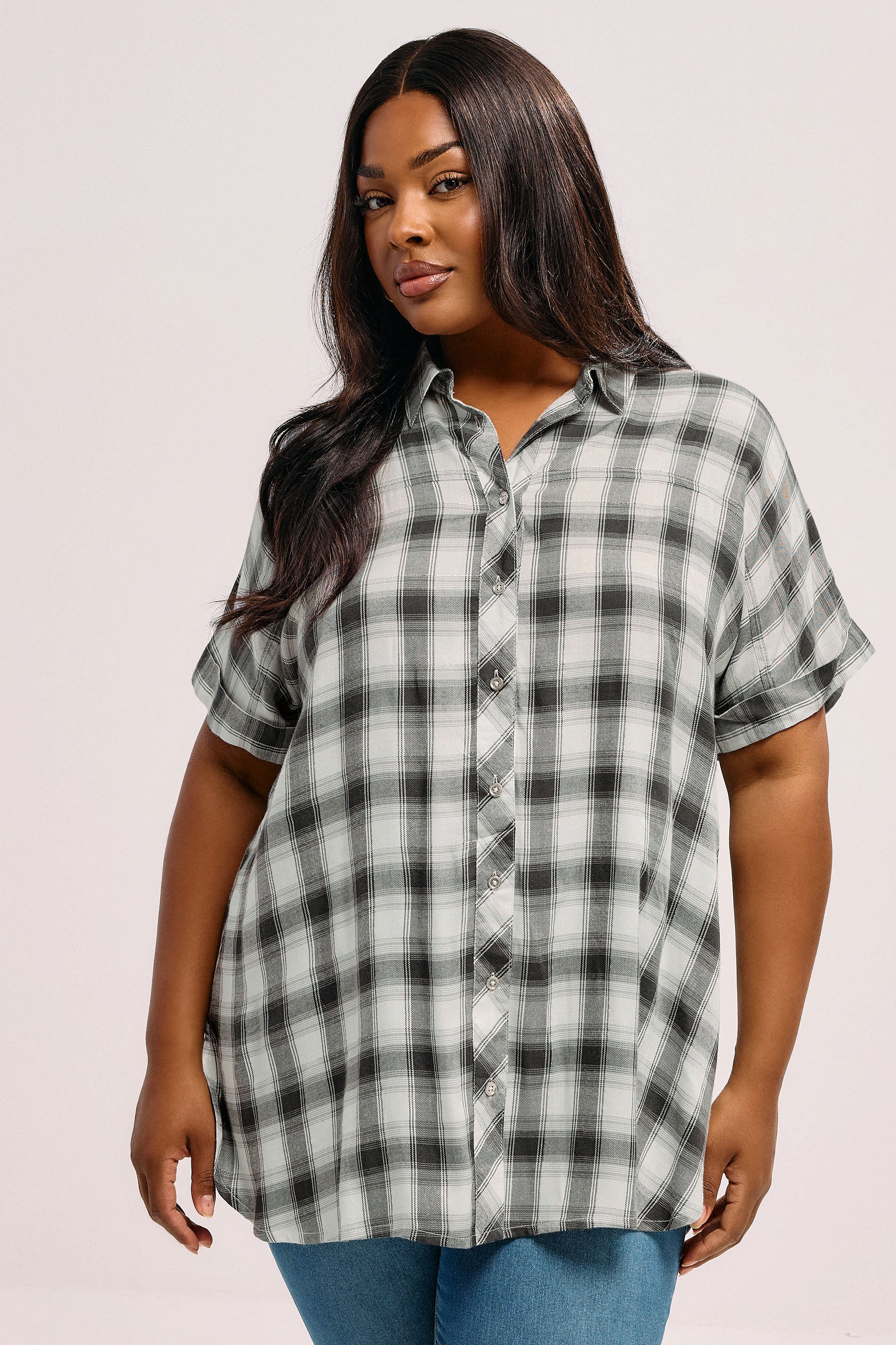 Yours YOURS Curve Black Check Short Sleeve Shirt