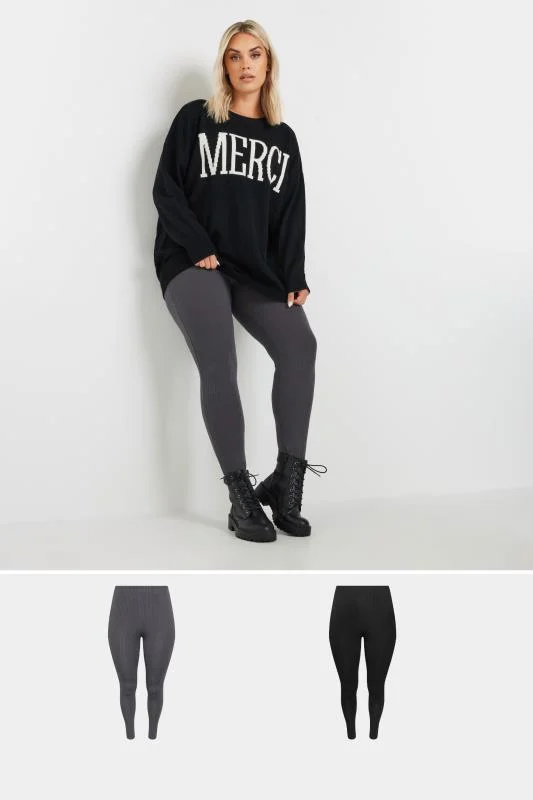 Yours YOURS 2 PACK Curve Black & Grey Ribbed Leggings