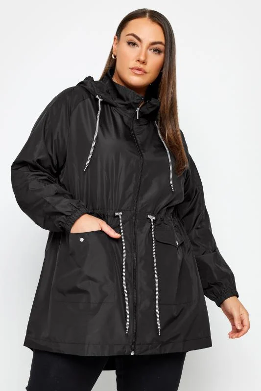 Yours YOURS Curve Black Drawstring Lightweight Parka Jacket