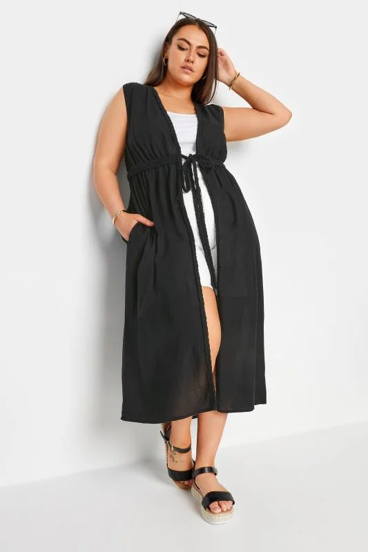 Yours YOURS Curve Black Crinkle Linen Kimono