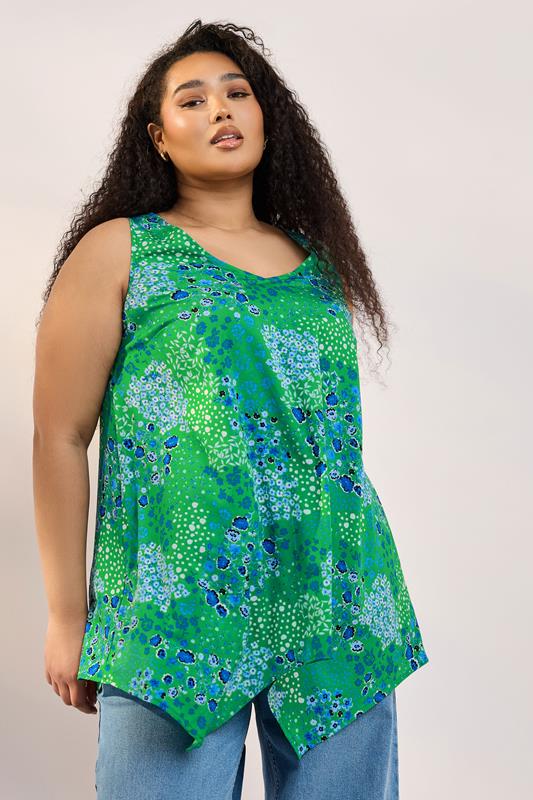 Yours YOURS Curve Dark Green Floral Print Vest Top