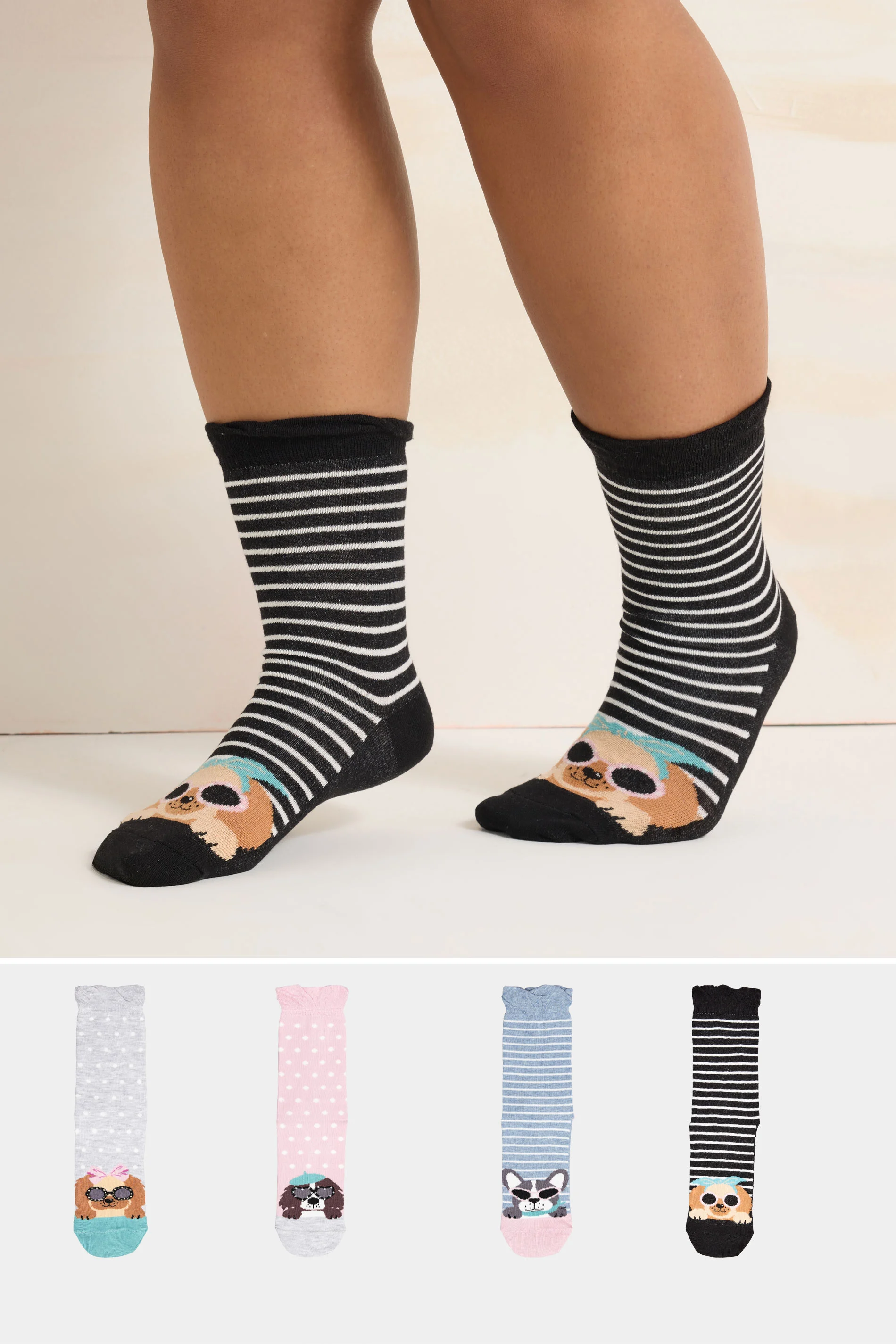 Yours 4 Pack Black & Blue Dog Print Ankle Socks