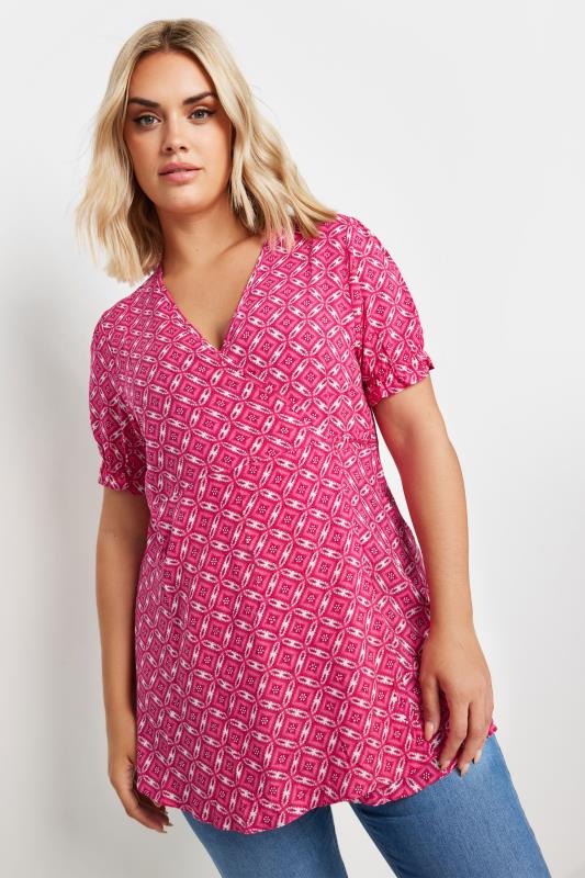 Yours YOURS Curve Pink Wrap Frill Sleeve Blouse
