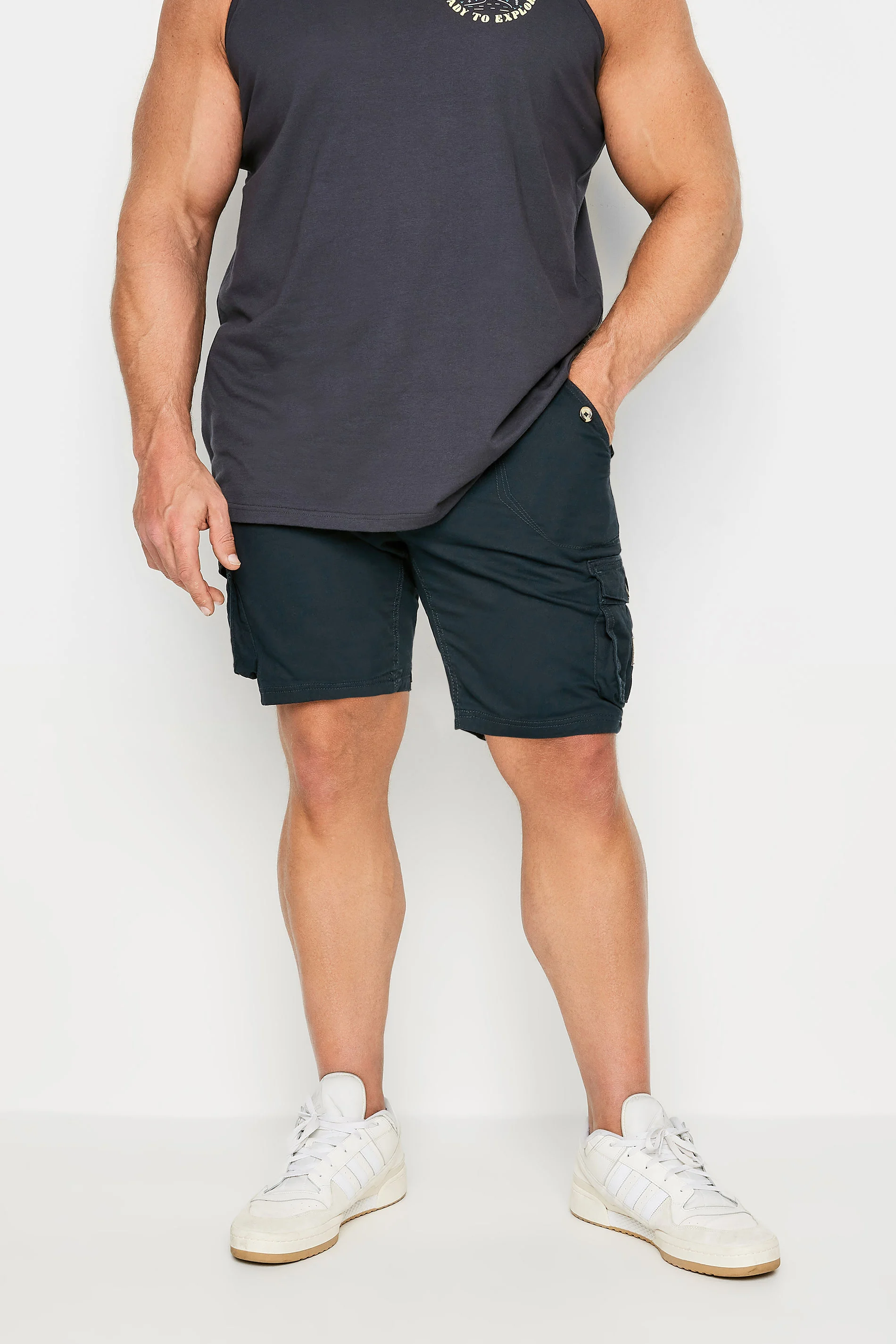 D555 D555 Big & Tall Navy Blue Cotton Cargo Shorts