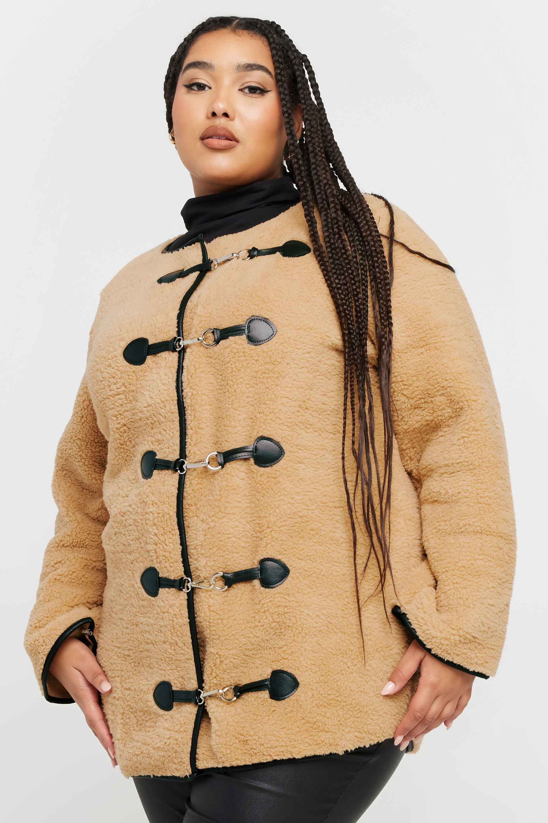 Yours YOURS Curve Beige Brown Faux Fur Toggle Jacket