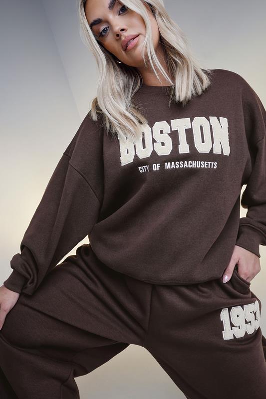 Yours YOURS Curve Chocolate Brown 'Boston' Sweatshirt