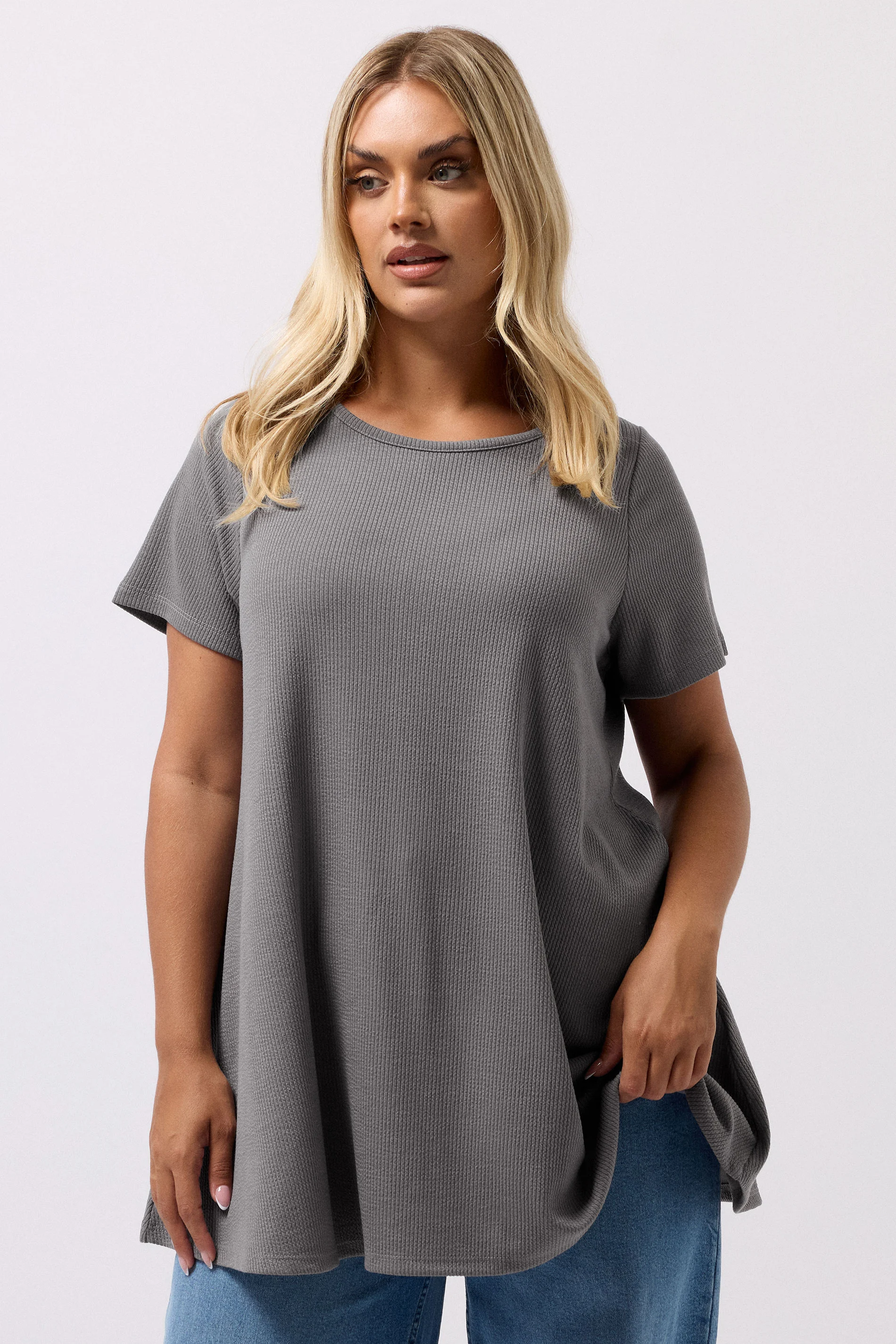 Yours YOURS Curve Grey Ribbed Soft Touch T-Shirt
