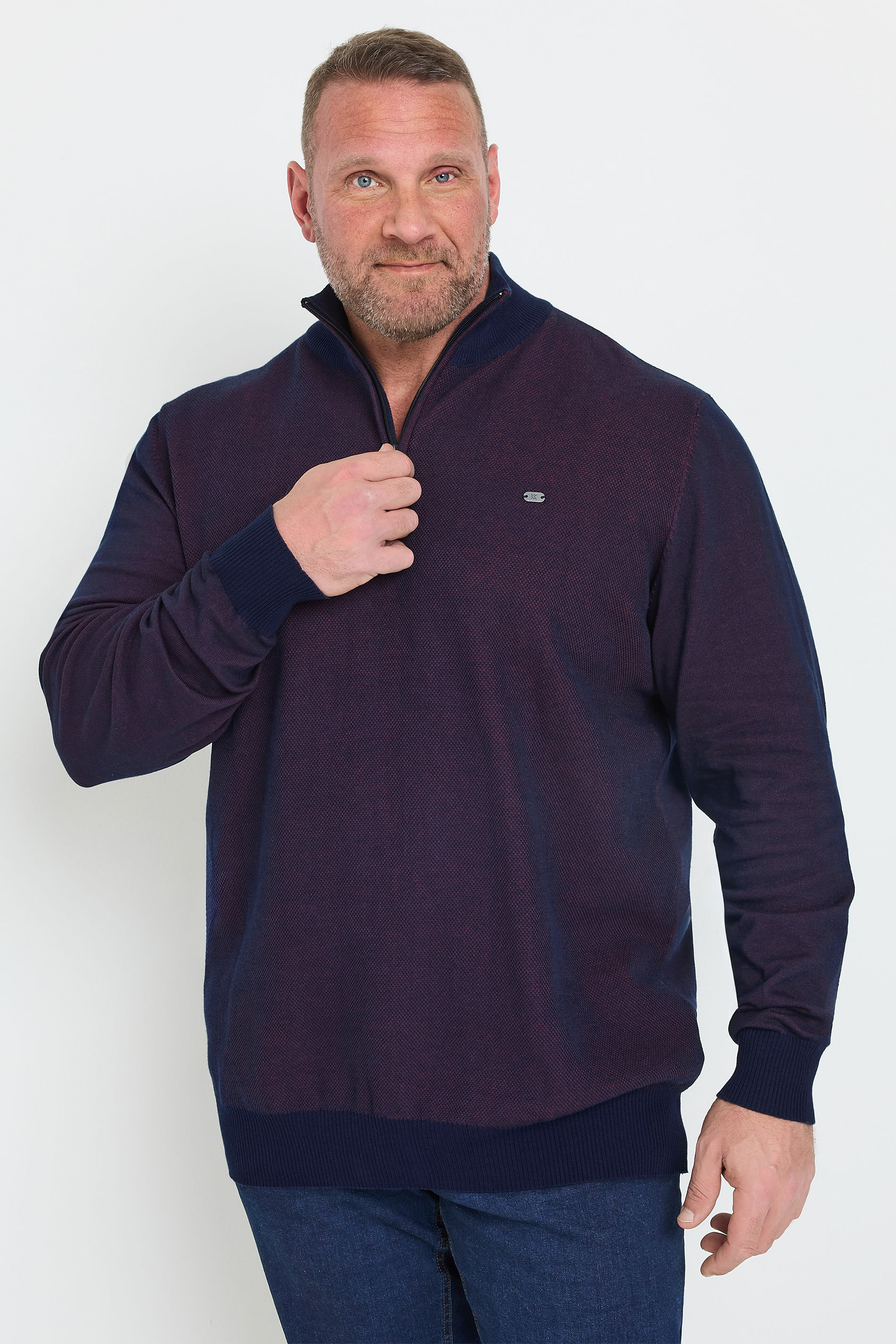 Kam KAM Big & Tall Navy Blue Quarter Zip Knit Jumper