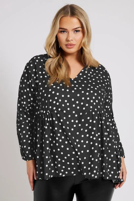 Yours London YOURS LONDON Curve Black Polka Dot Gathered Side Shirt