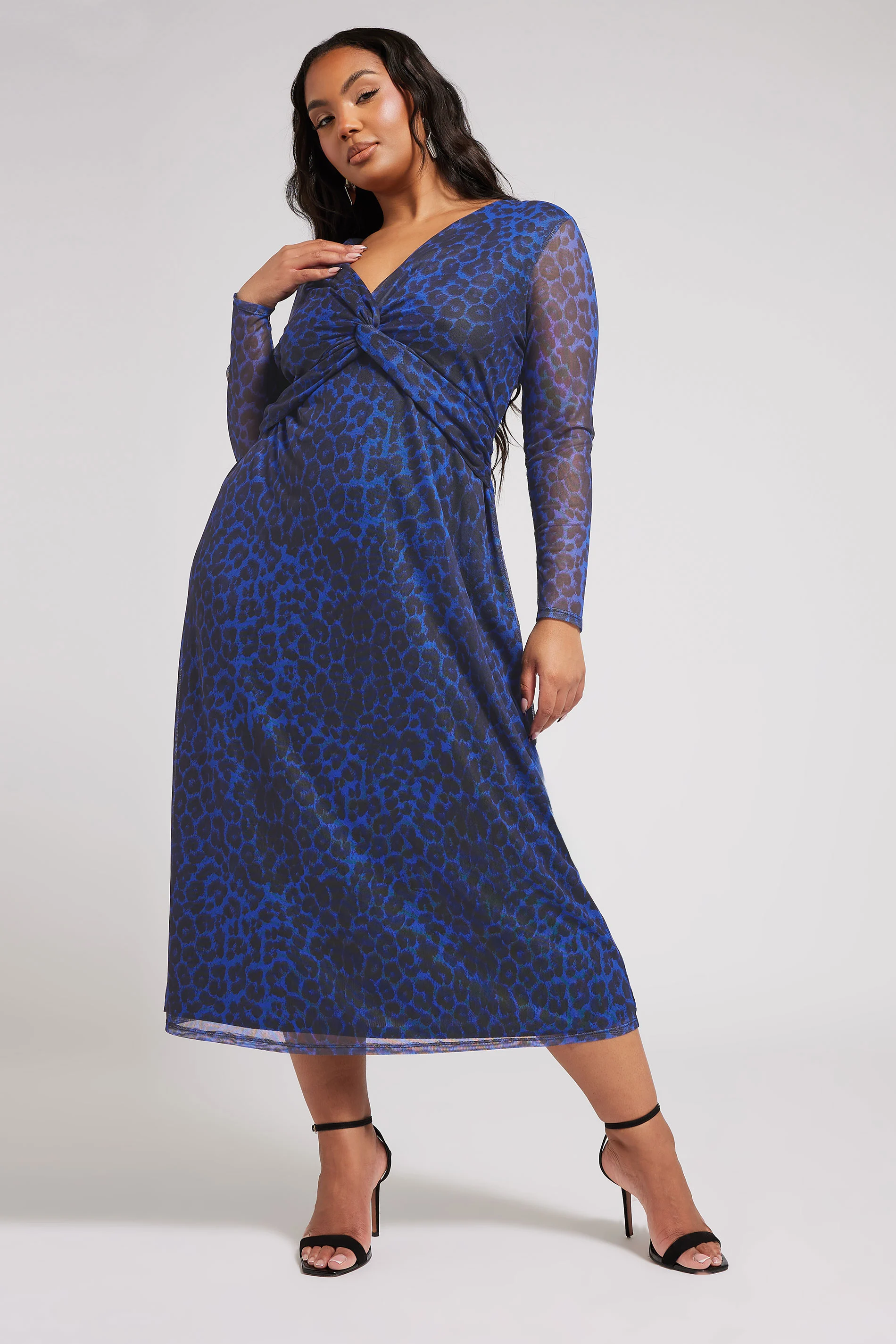 Yours London YOURS LONDON Curve Blue Animal Print Twist Front Midaxi Dress