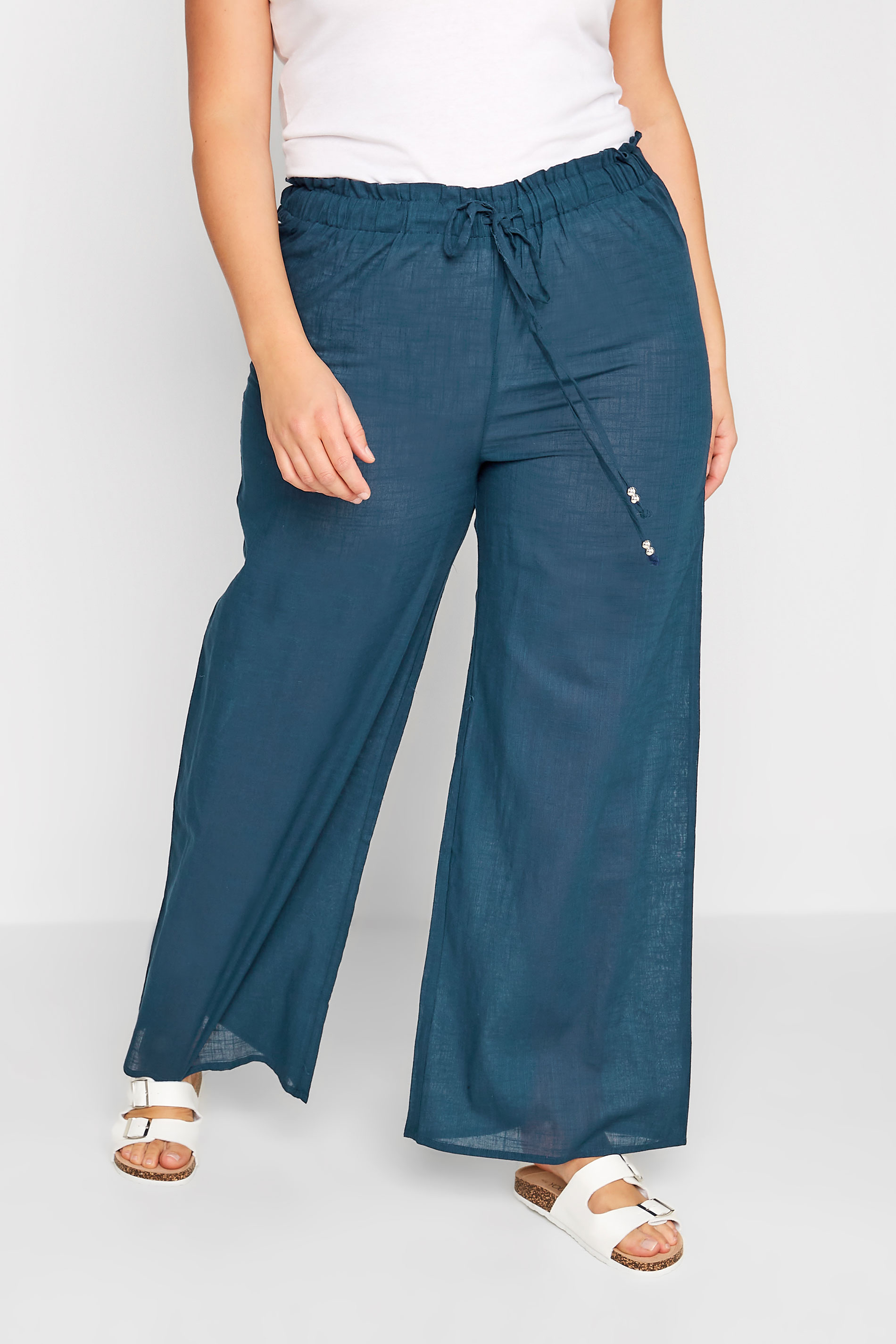 LTS LTS Tall Navy Blue Cotton Wide Leg Beach Trousers