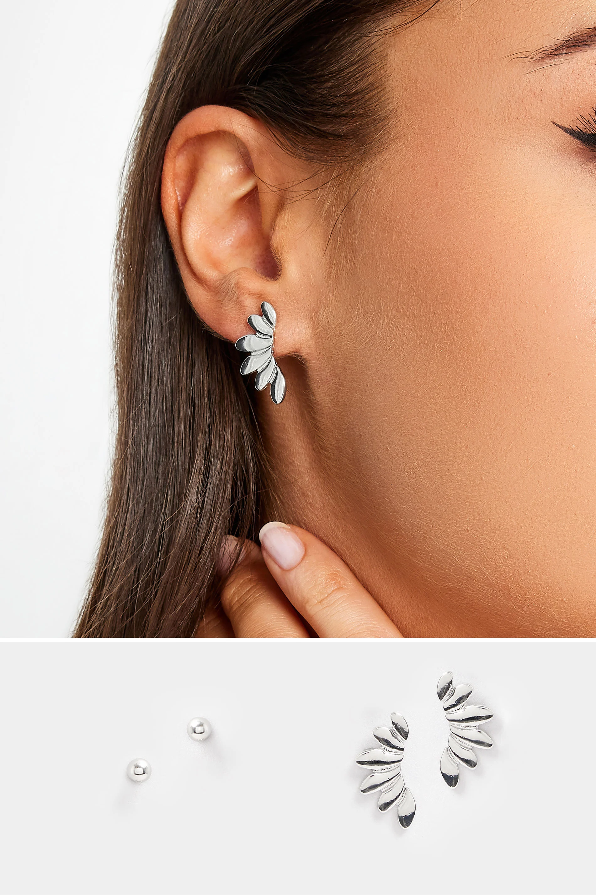 Yours 2 PACK Silver Tone Leaf Stud Earrings