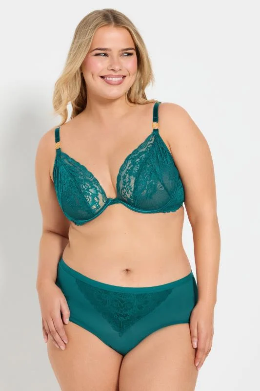Yours YOURS Curve Green Lace Underwired Plunge Bra