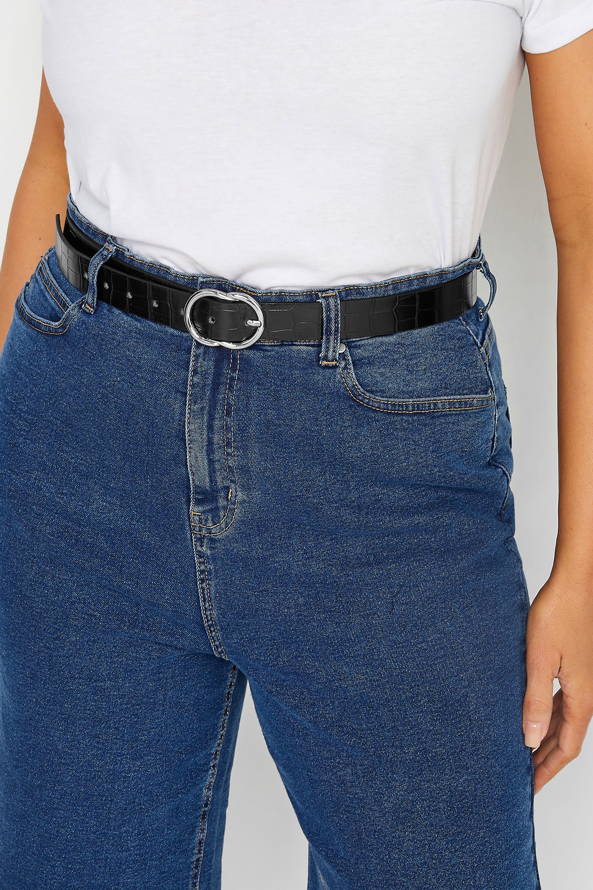 Yours Black Croc Twisted Oval Buckle Belt