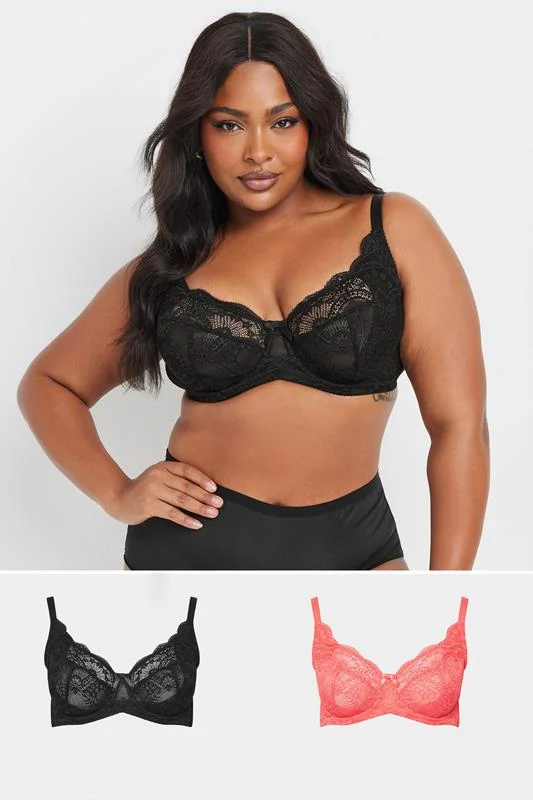 Yours YOURS 2 PACK Curve Black & Pink Lace Underwired Bras