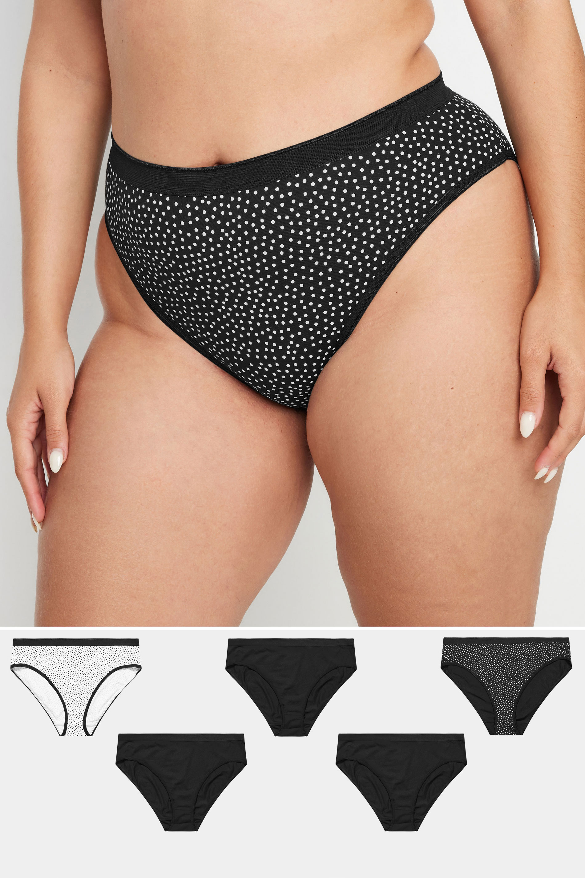 Yours YOURS 5 PACK Curve Black High Leg Knickers