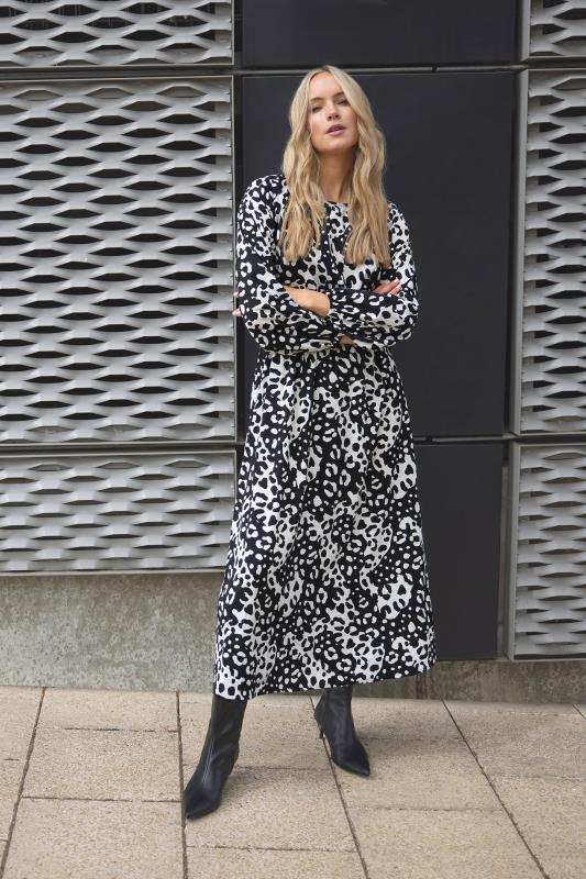 LTS LTS Tall Black Monochrome Animal Print Tea Dress