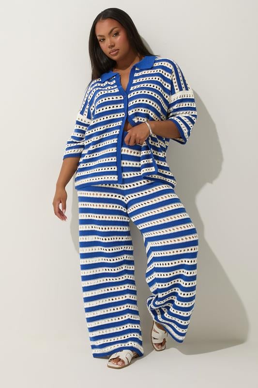 Limited Collection LIMITED COLLECTION Curve Blue & White Stripe Crochet Shirt