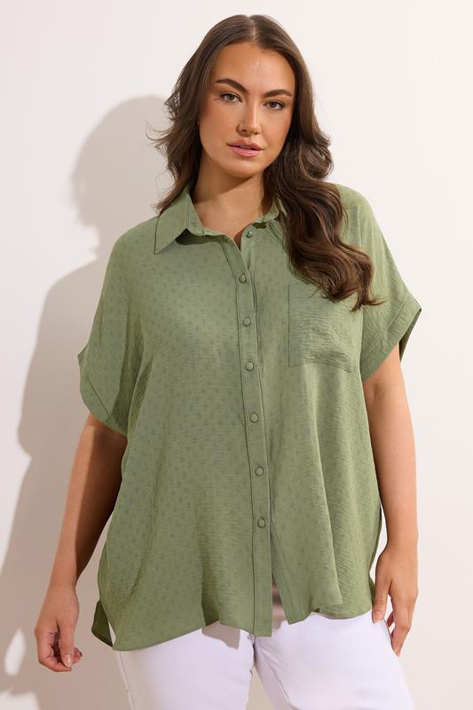 Evans EVANS Curve Khaki Green Grown On Sleeve Blouse