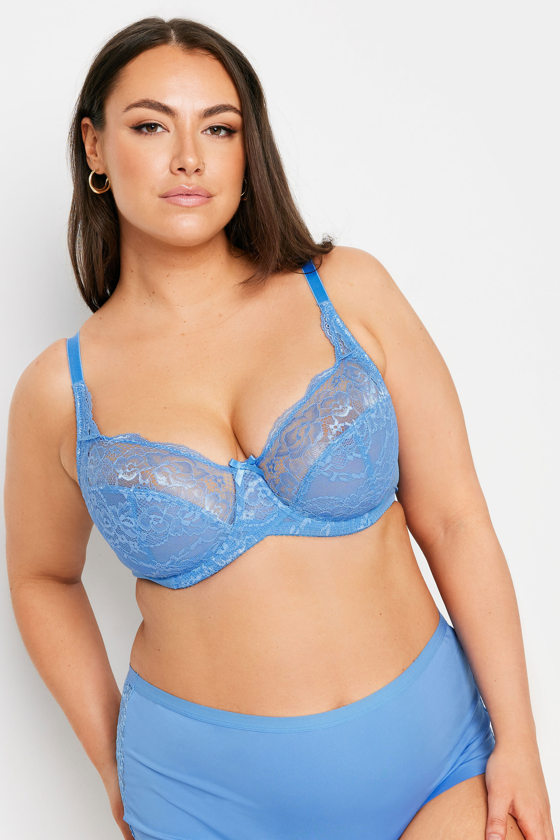 Yours YOURS Curve Light Blue Lace Non-Padded Underwired Bra