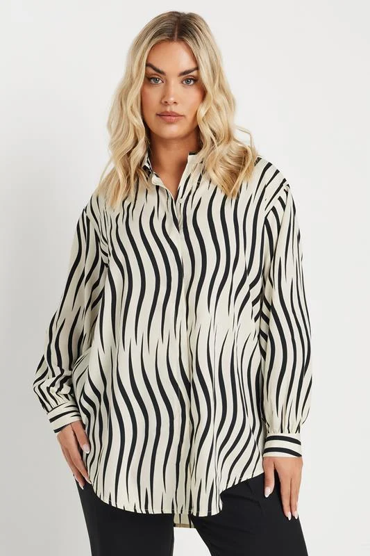 Yours YOURS Curve White Abstract Stripe Oversized Shirt