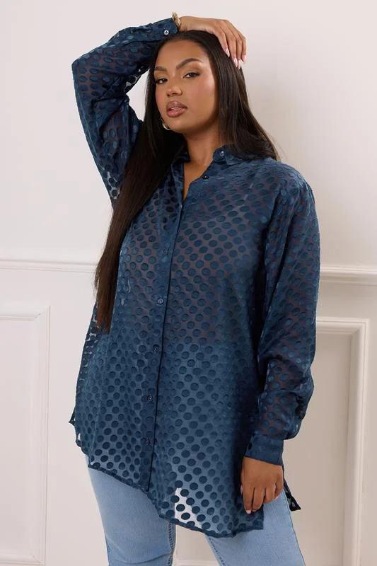 Yours London YOURS LONDON Curve Blue Polka Dot Burnout Shirt