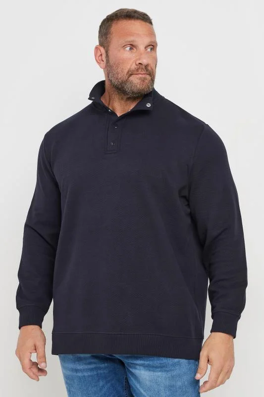 BadRhino BadRhino Big & Tall Navy Blue Diamond Quilted Button Sweatshirt