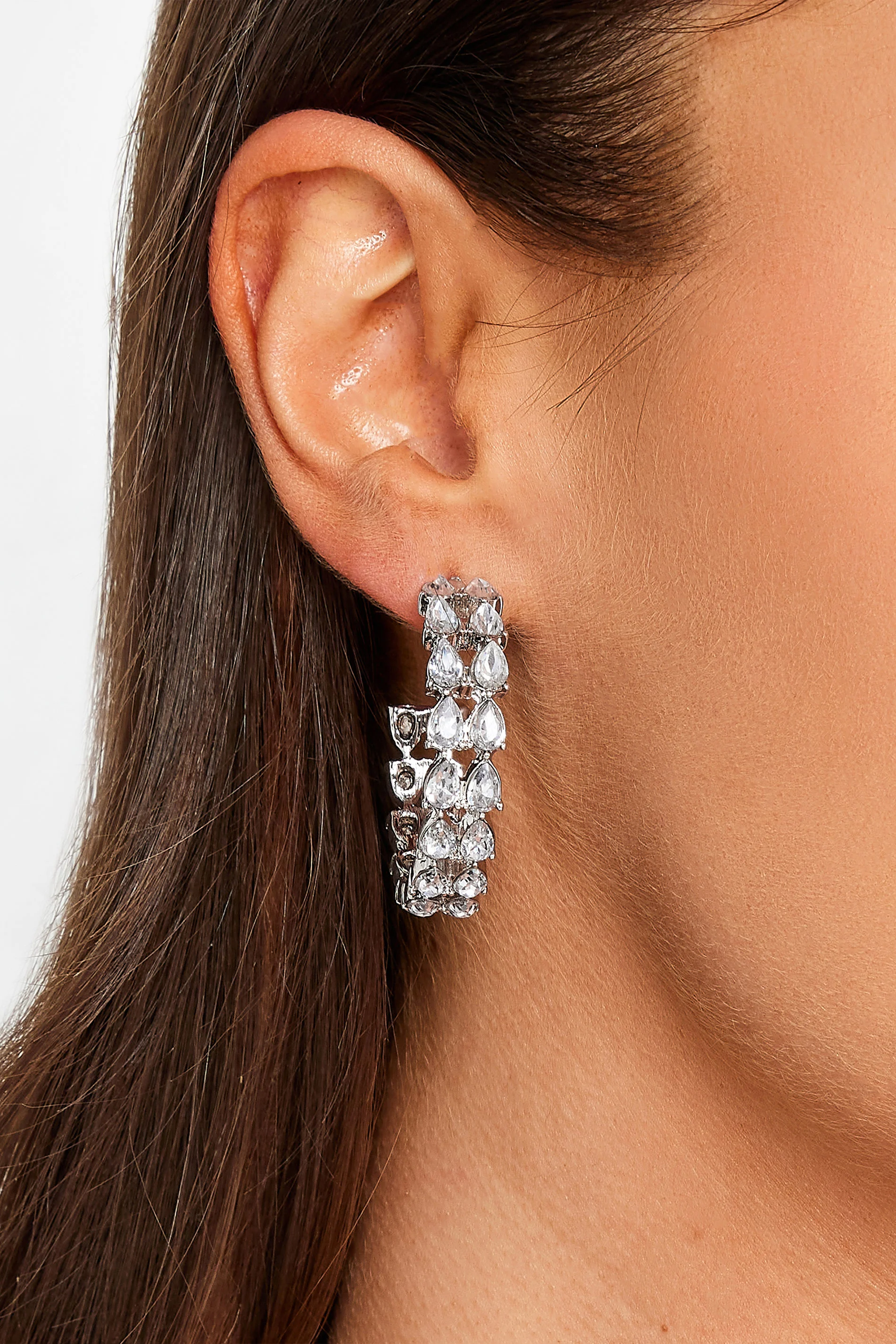 Yours Silver Tone Diamante Hoop Earrings