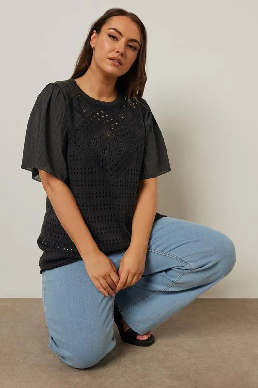 Yours YOURS Curve Black Crochet Angel Sleeve Top
