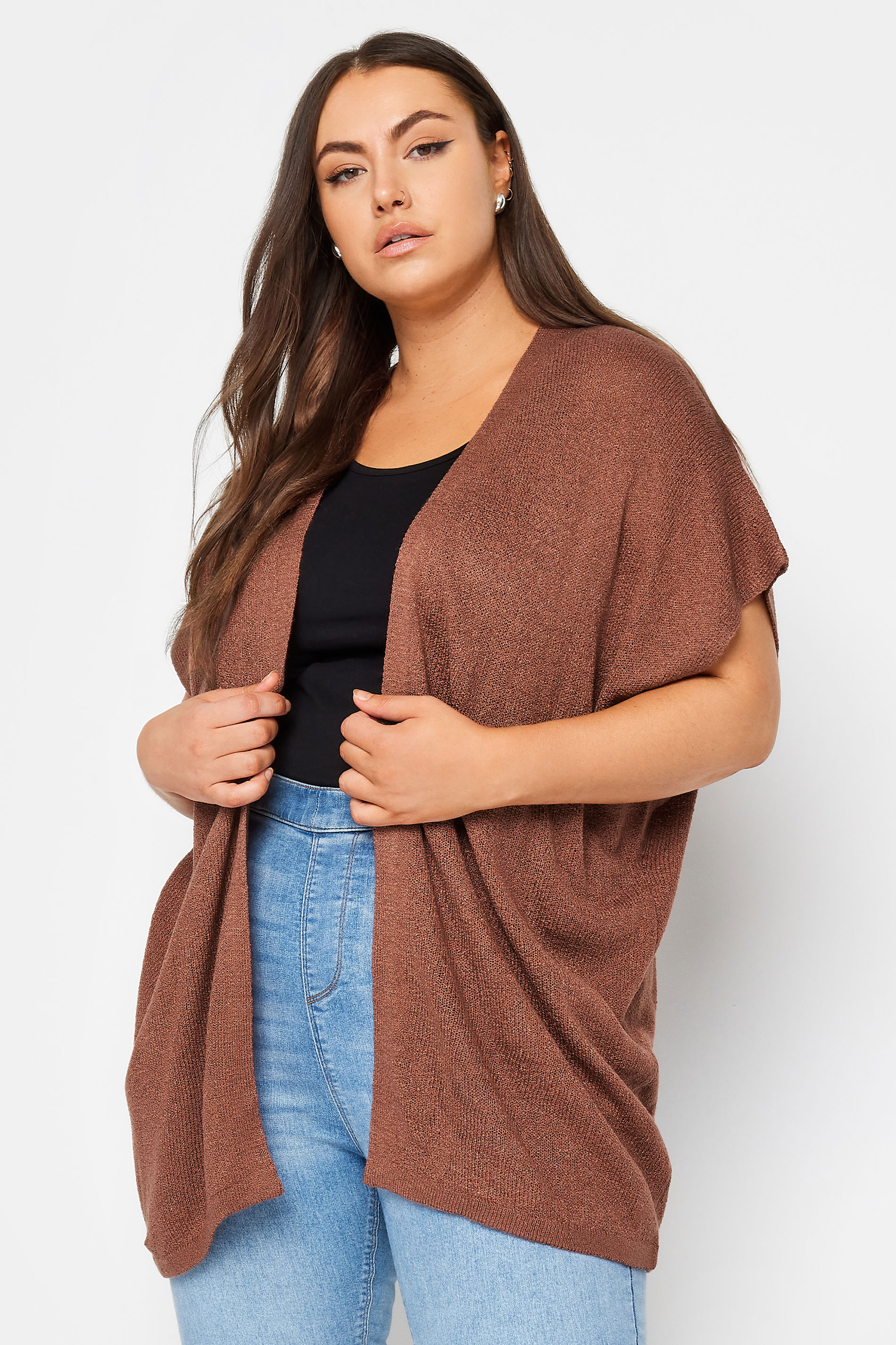 Yours YOURS Curve Brown Short Sleeve Cardigan