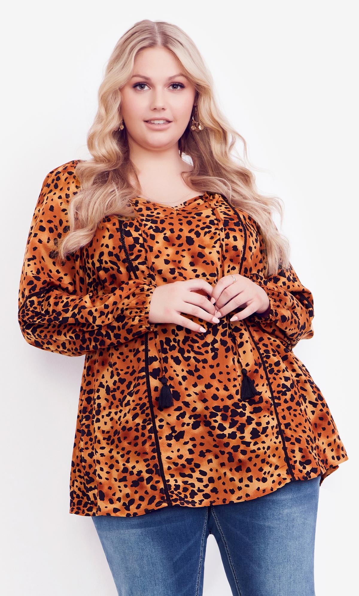 Evans Evans Brown Animal Print Peplum Top