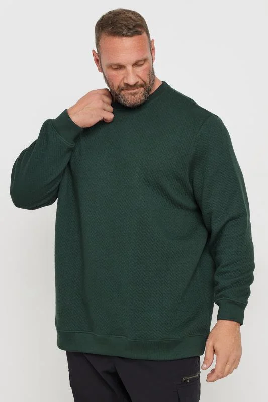 BadRhino BadRhino Big & Tall Green Chevron Quilted Crew Neck Sweatshirt