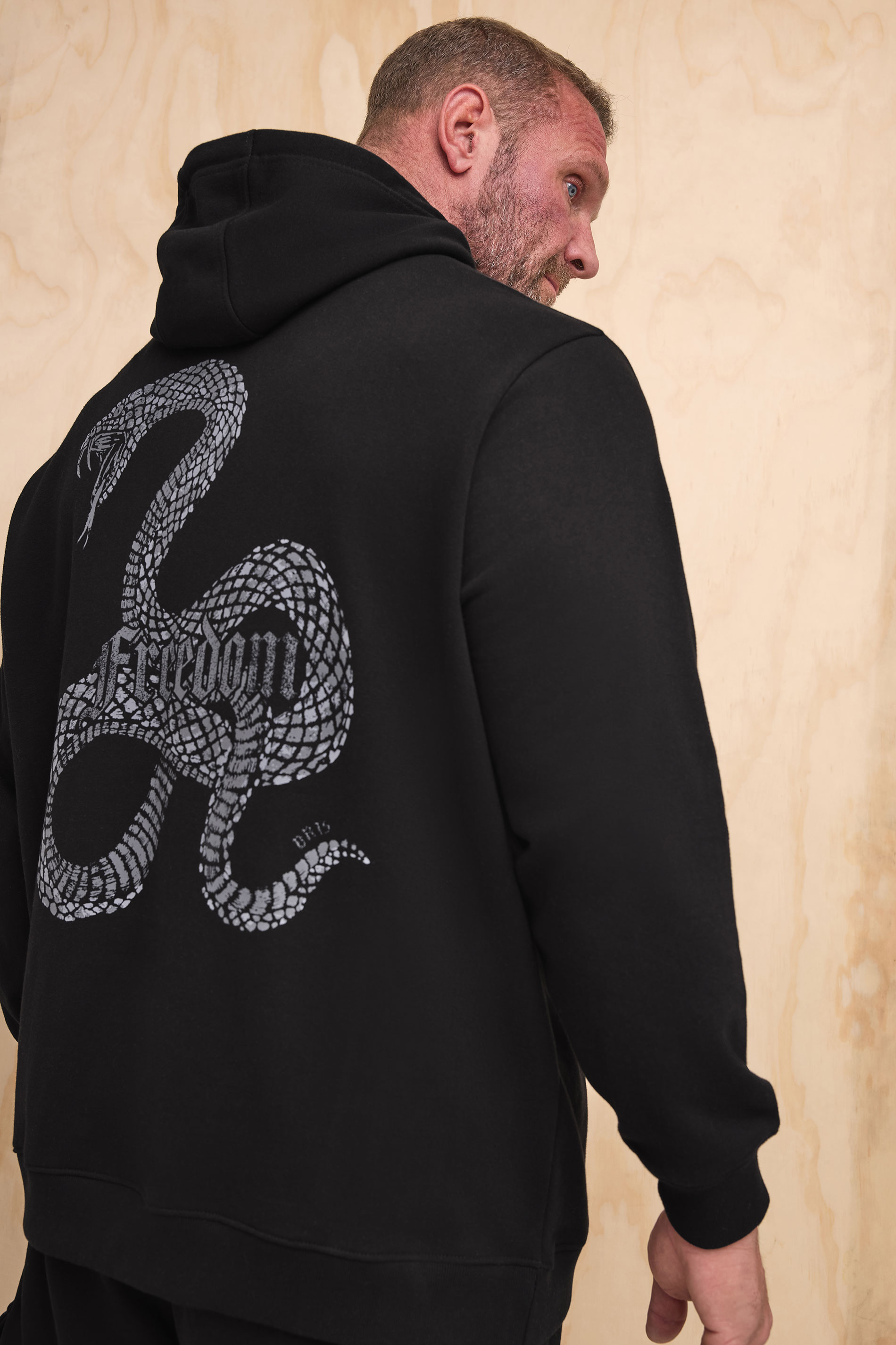 BadRhino BadRhino Big & Tall Black 'Freedom' Snake Graphic Print Hoodie