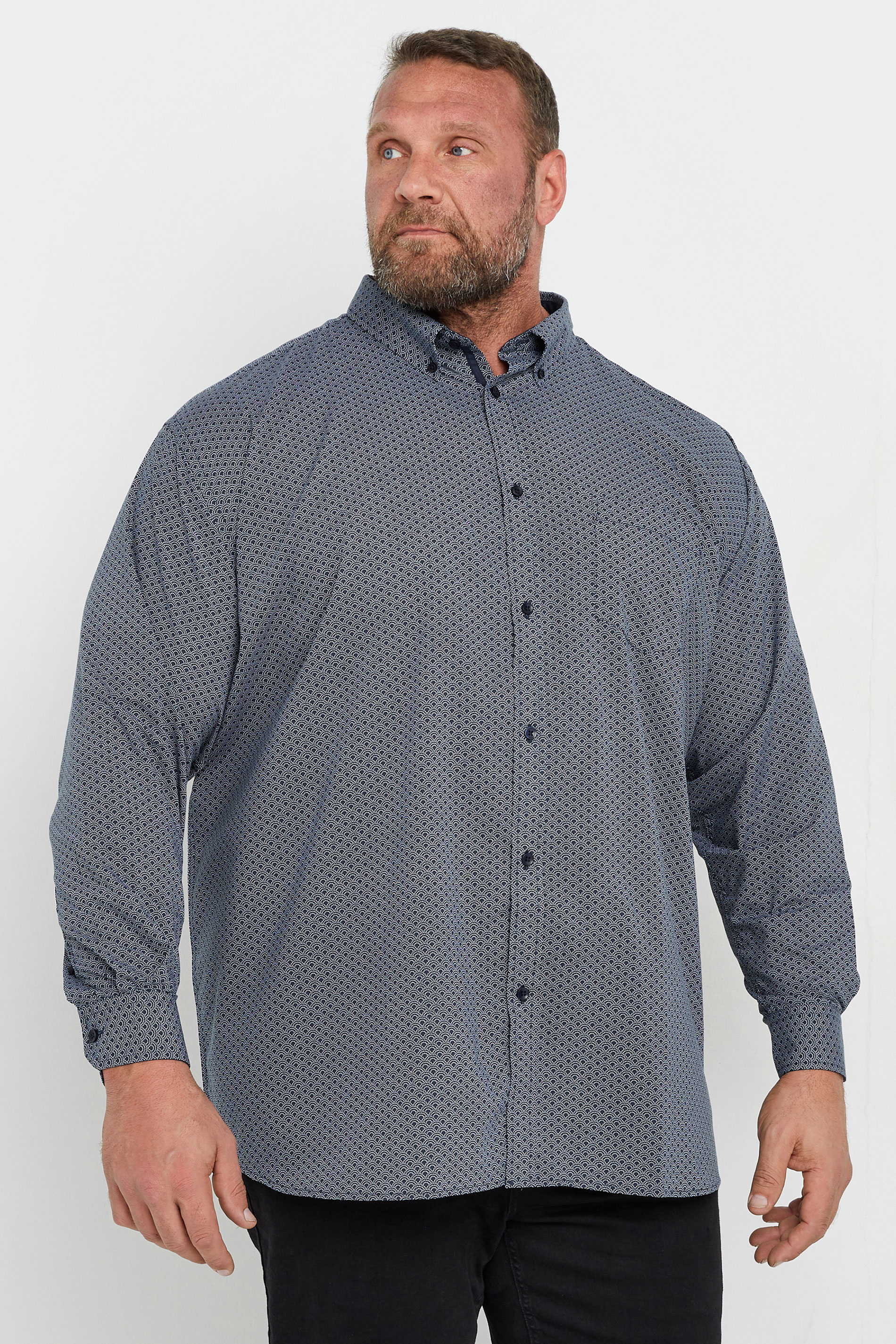 Kam KAM Big & Tall Blue Abstract Dobby Print Long Sleeve Shirt