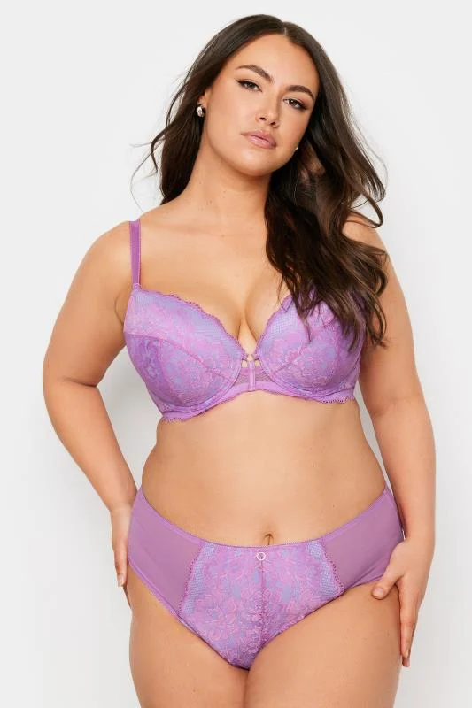 Yours YOURS Curve Lilac Purple Lace Detail Padded Bra