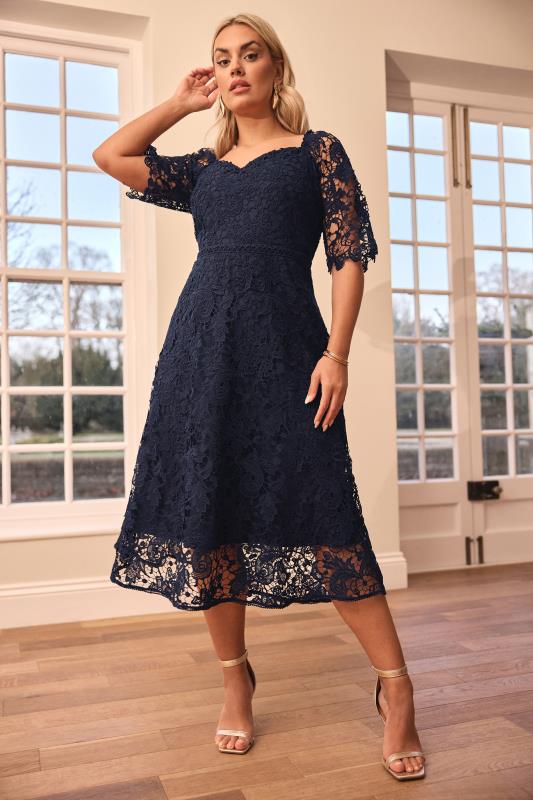Yours London YOURS LONDON Curve Navy Blue Premium Crochet Lace Dress
